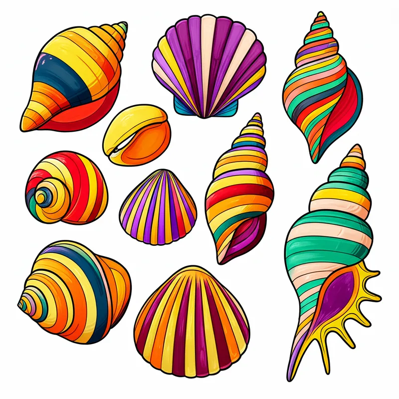 Beautiful Seashell Collection Coloring Page colored reference