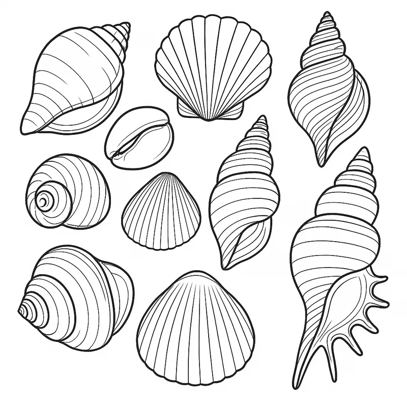 Beautiful Seashell Collection Coloring Page coloring page