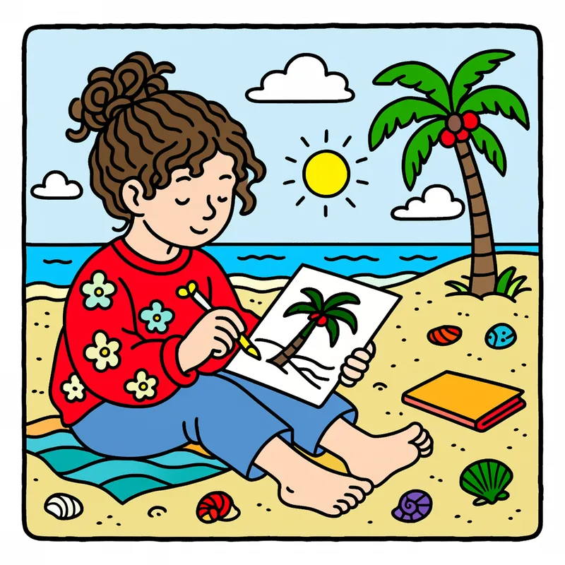 Seaside Sketching Fun Coloring Page colored reference