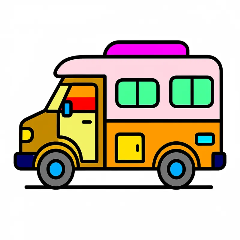 Simple Camper Van Adventure Coloring Page colored reference