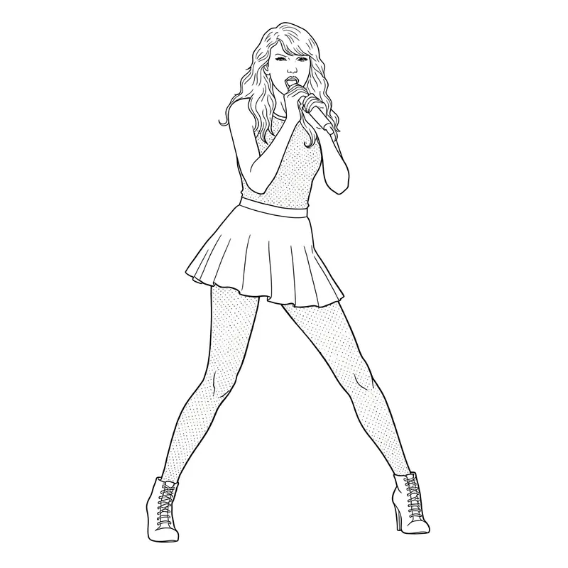 Singing Superstar Taylor Swift Inspired Coloring Page coloring page