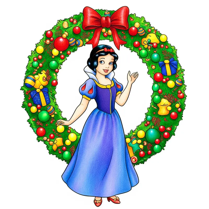 Snow White Christmas Wreath Coloring Page colored reference
