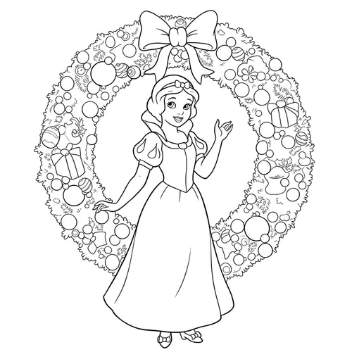 Snow White Christmas Wreath Coloring Page coloring page