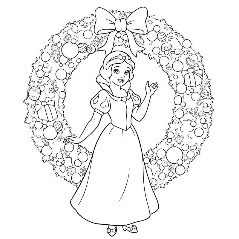 Snow White Christmas Wreath Coloring Page coloring page