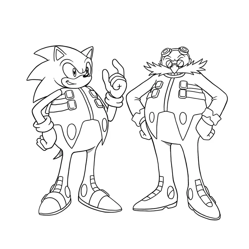 Sonic and Dr. Eggman Showdown Coloring Page coloring page