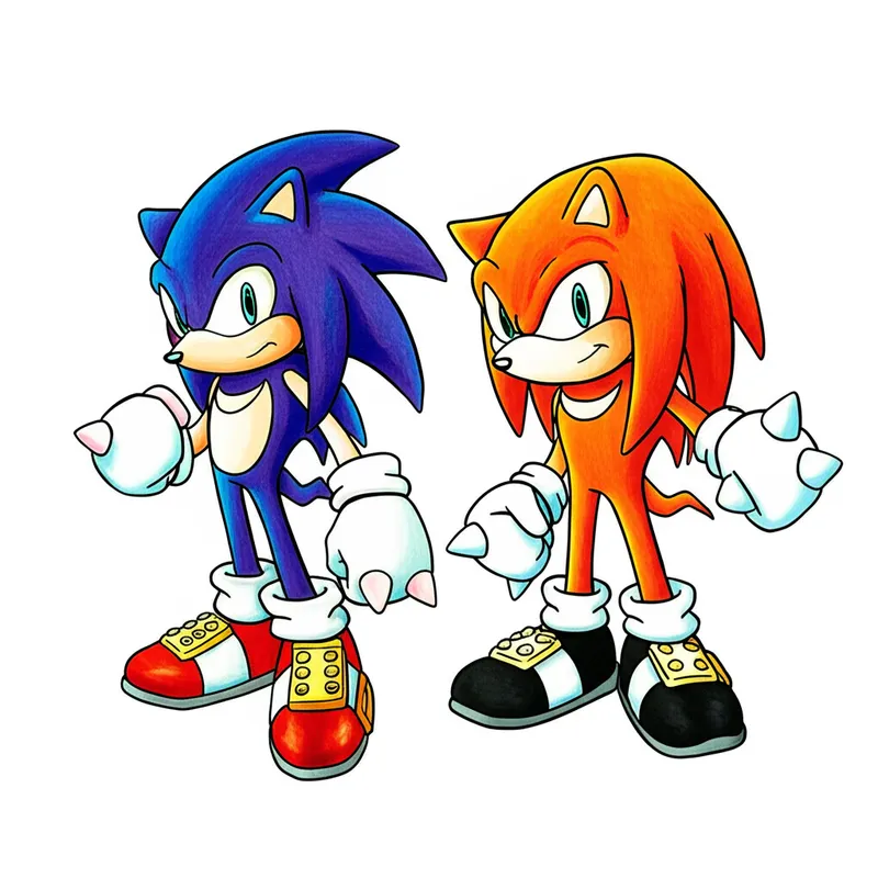 Sonic and Knuckles Team Up Coloring Page colored reference