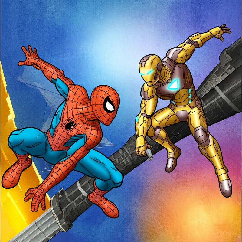 Epic Spider-Man and Iron Man Team-Up Coloring Page colored reference