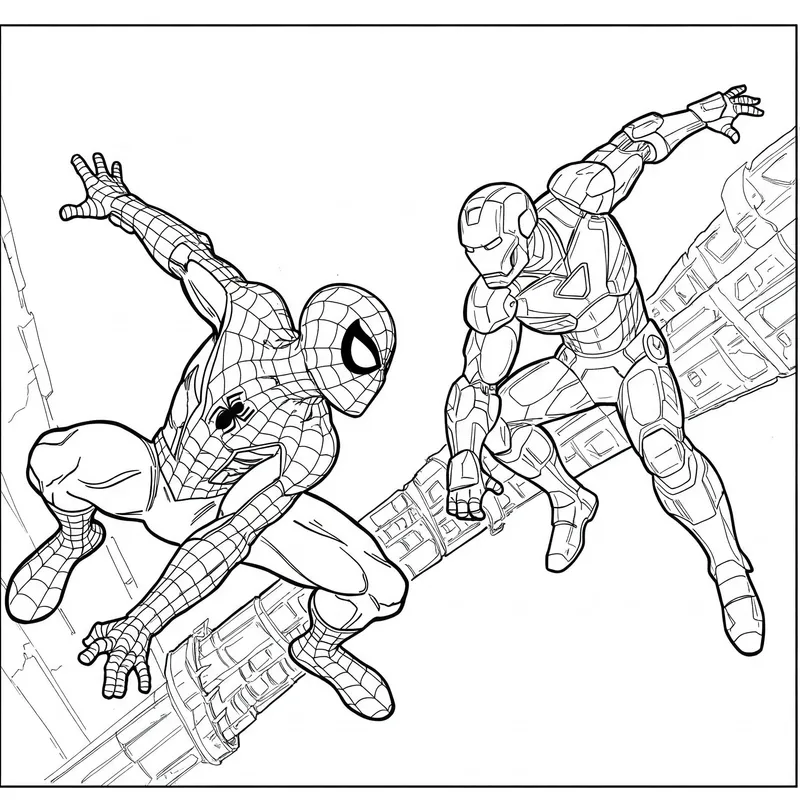 Epic Spider-Man and Iron Man Team-Up Coloring Page coloring page
