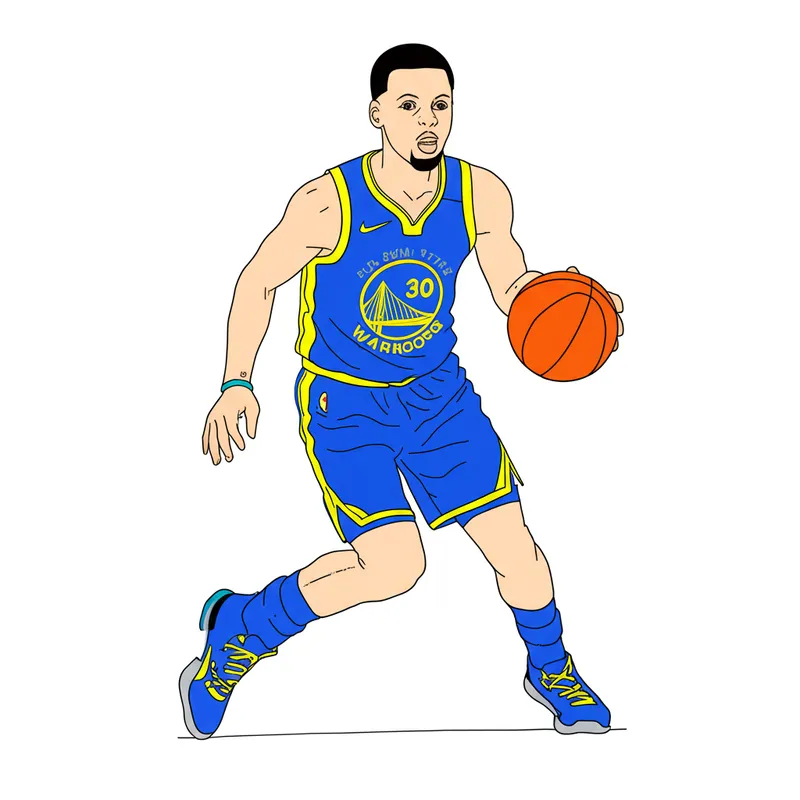 Dynamic Stephen Curry Dribbling Coloring Page colored reference