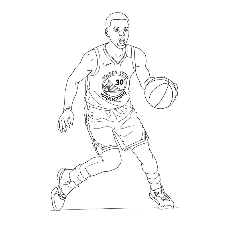 Dynamic Stephen Curry Dribbling Coloring Page coloring page