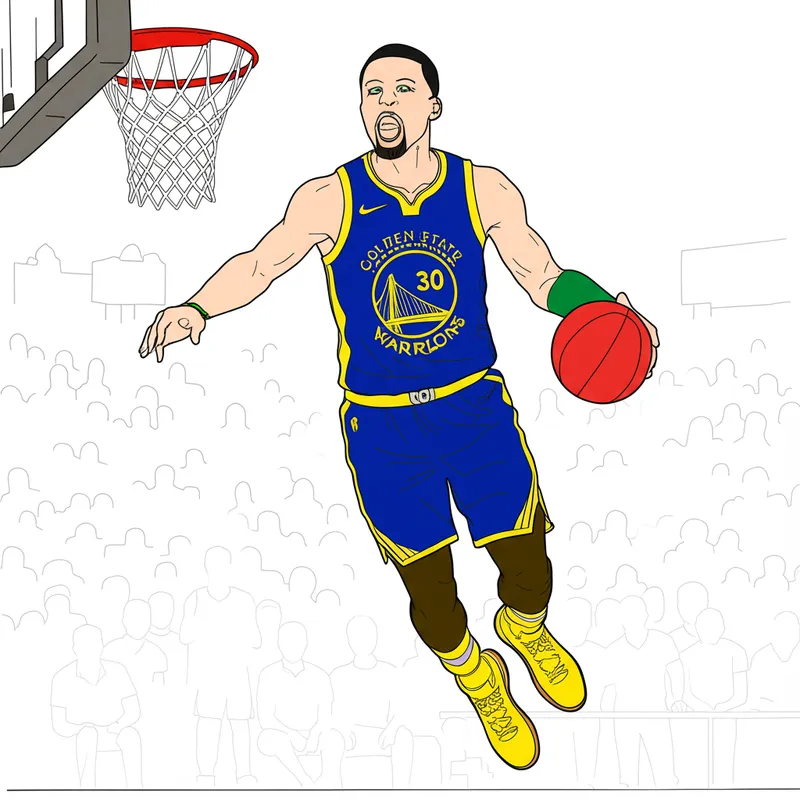 Stephen Curry Mid-Air Action Coloring Page colored reference