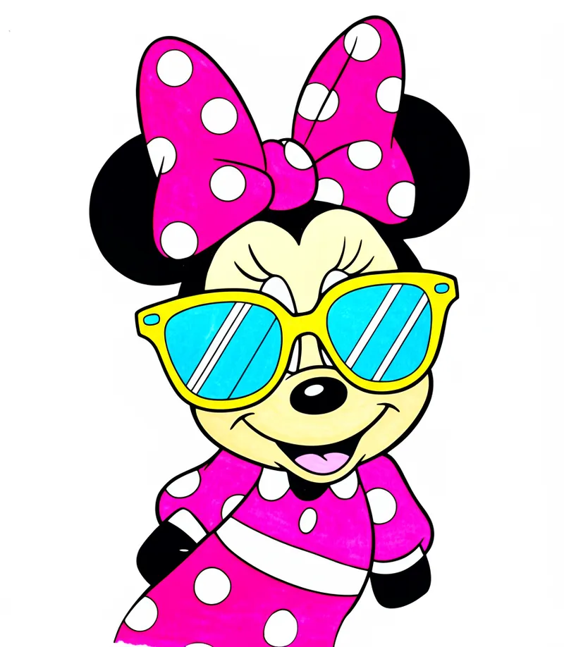 Stylish Minnie Mouse with Sunglasses Coloring Page colored reference