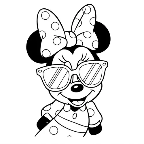 Stylish Minnie Mouse with Sunglasses Coloring Page coloring page