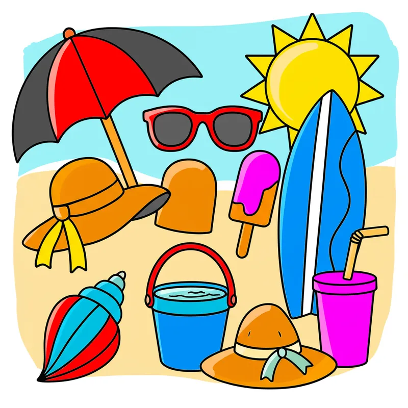 Summer Beach Essentials Coloring Page colored reference