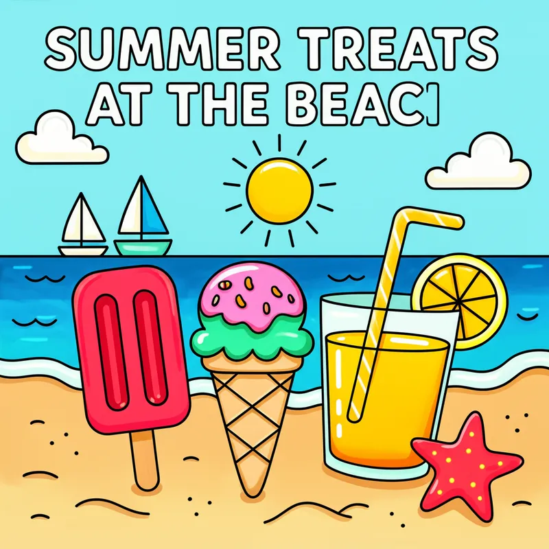 Summer Treats at the Beach Coloring Page colored reference