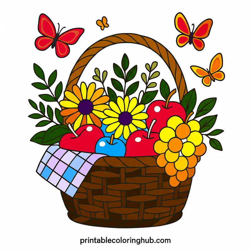 Summer Picnic Basket Coloring Page colored reference