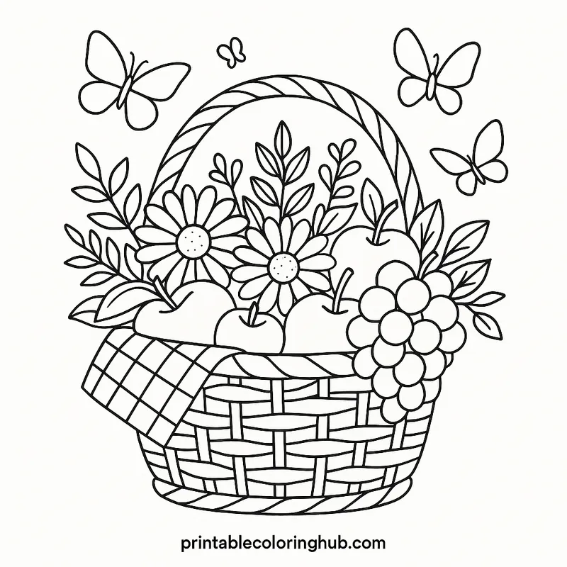 Summer Picnic Basket Coloring Page coloring page