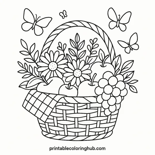 Summer Picnic Basket Coloring Page coloring page