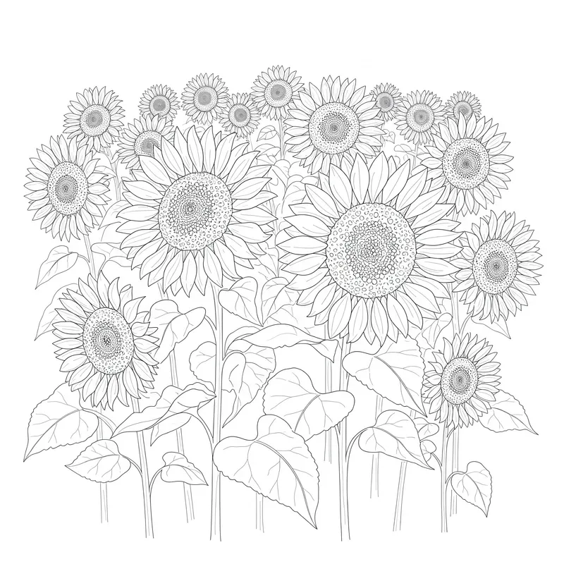 Sunny Sunflower Field Coloring Page coloring page