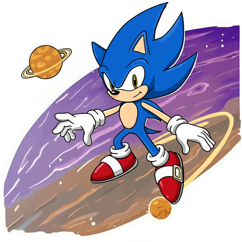 Super Sonic Space Surfing Coloring Page colored reference