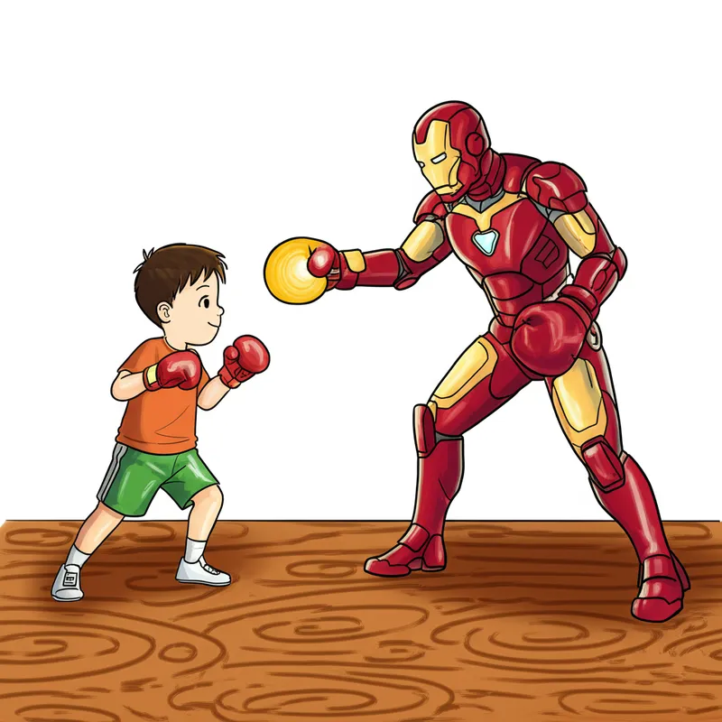 Superhero Robot Boxing Training Coloring Page colored reference