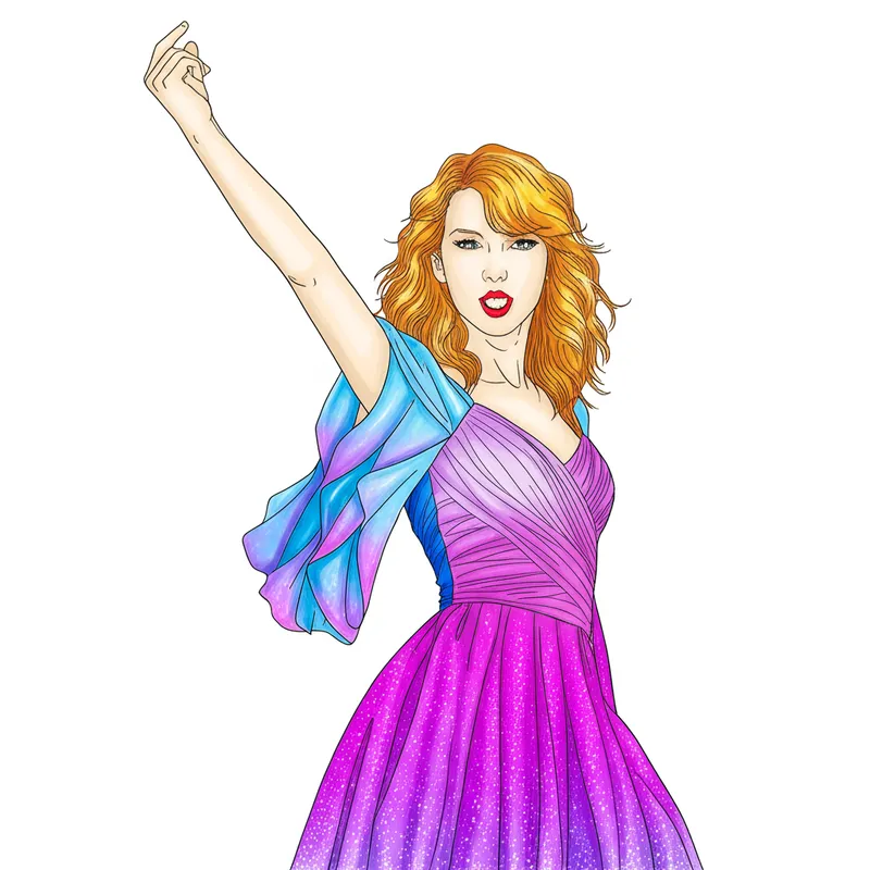 Taylor Swift 'Enchanted' Gown Coloring Page colored reference