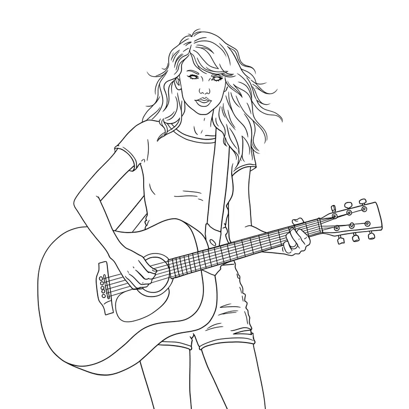 Taylor Swift Guitar Star Coloring Page coloring page