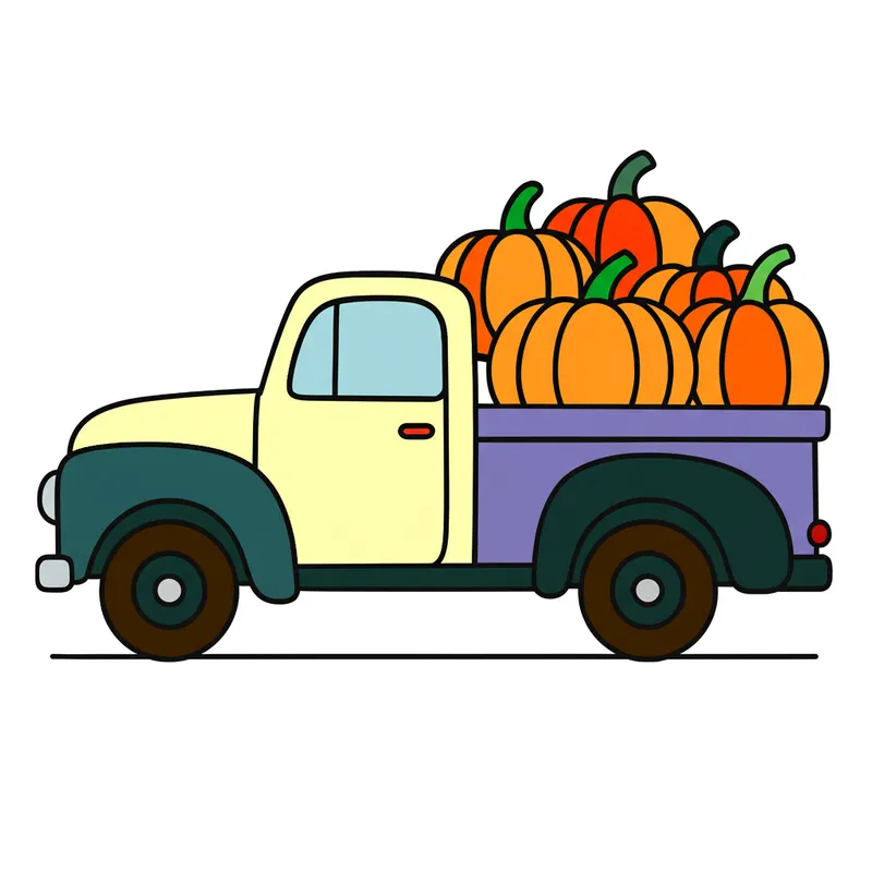 Vintage Pumpkin Patch Truck Coloring Page colored reference