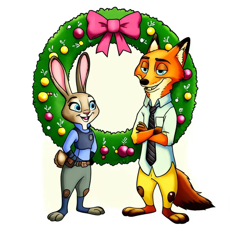 Zootopia Christmas Cheer Coloring Page colored reference