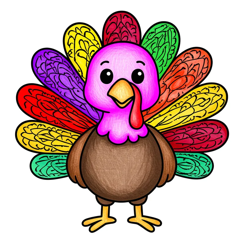 Adorable Turkey Day Coloring Page colored reference