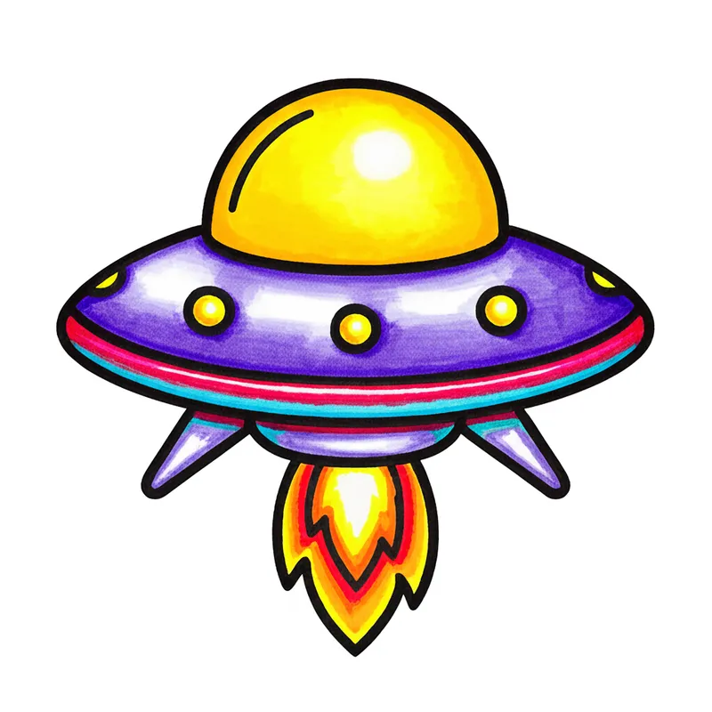 Alien Spaceship Adventure Coloring Page colored reference