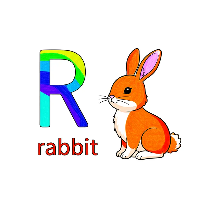 Alphabet Fun R for Rabbit Coloring Page colored reference