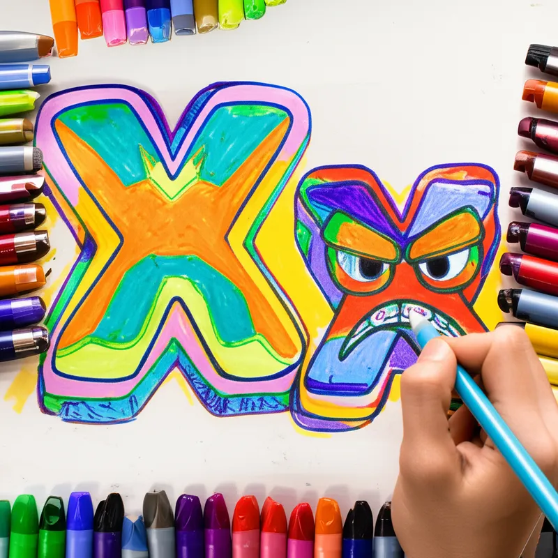 Angry Letter X Coloring Coloring Page colored reference