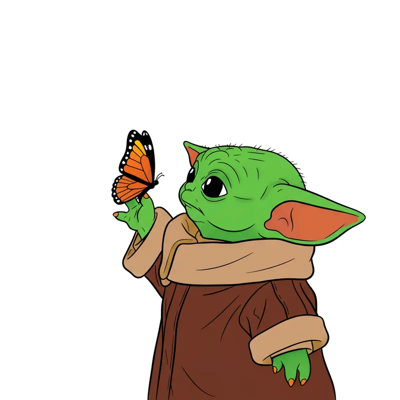 Baby Yoda Butterfly Friend Coloring Page colored reference