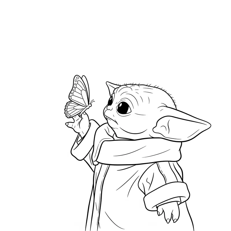 Baby Yoda Butterfly Friend Coloring Page coloring page