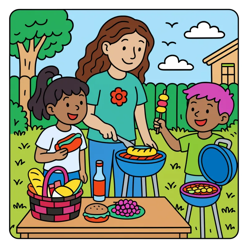 Backyard BBQ Family Fun colored reference