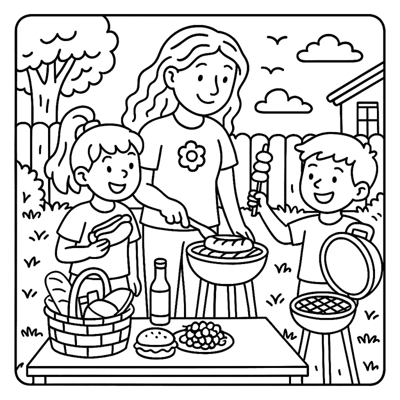 Backyard BBQ Family Fun coloring page