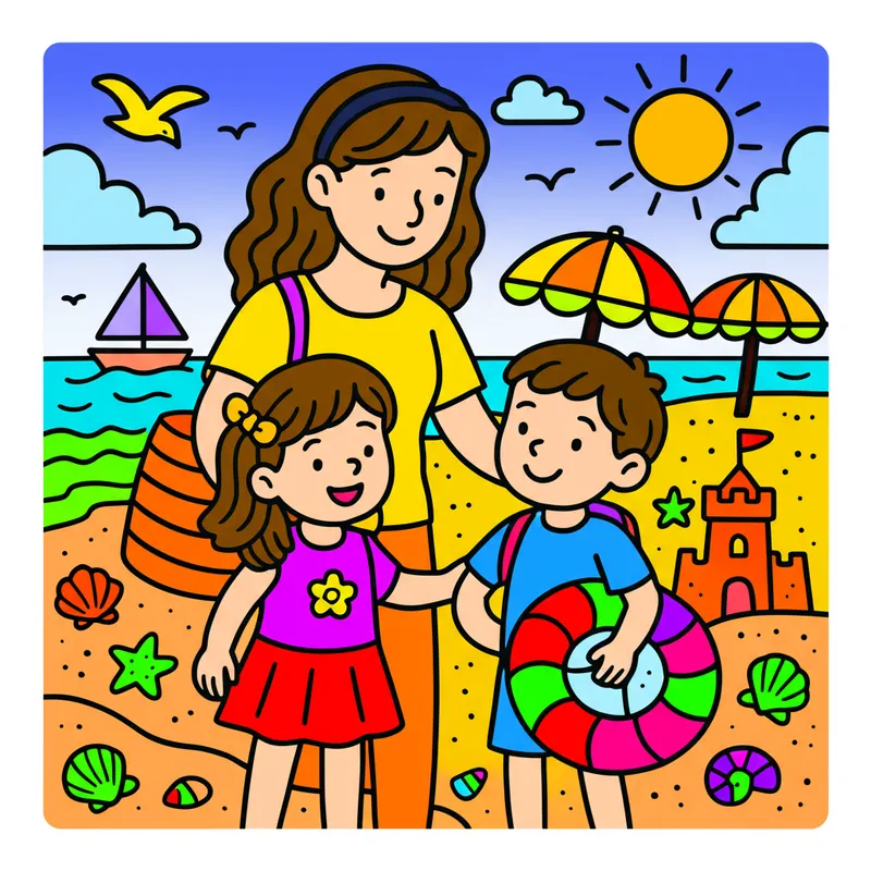 Sunny Beach Day Fun colored reference