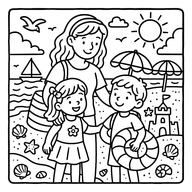 Sunny Beach Day Fun coloring page
