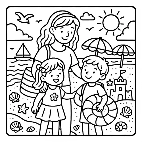 Sunny Beach Day Fun coloring page