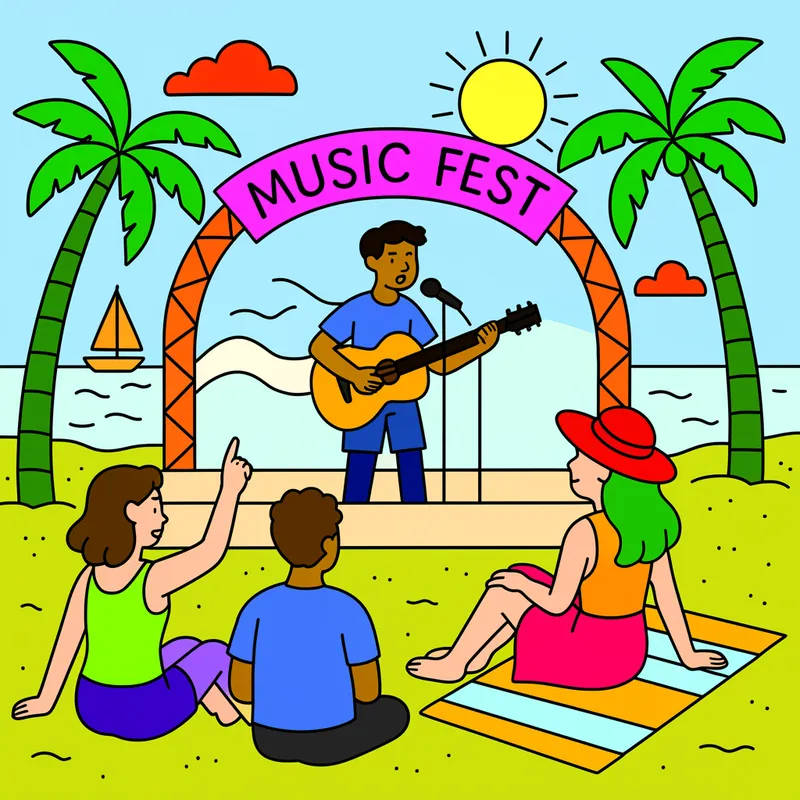 Beach Music Festival Fun Coloring Page colored reference