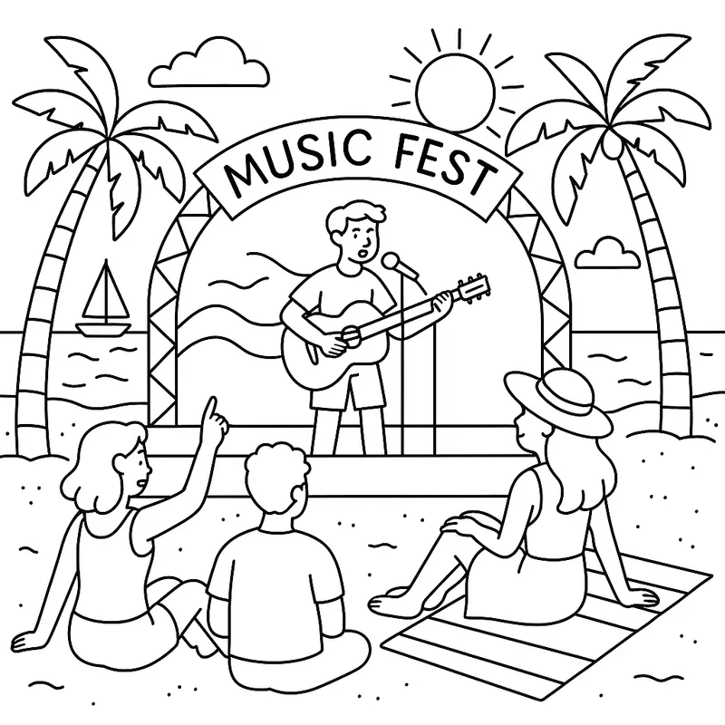 Beach Music Festival Fun Coloring Page coloring page