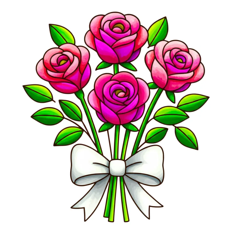 Beautiful Rose Bouquet Blooms Coloring Page colored reference