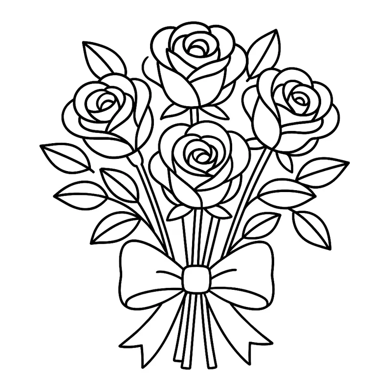 Beautiful Rose Bouquet Blooms Coloring Page coloring page