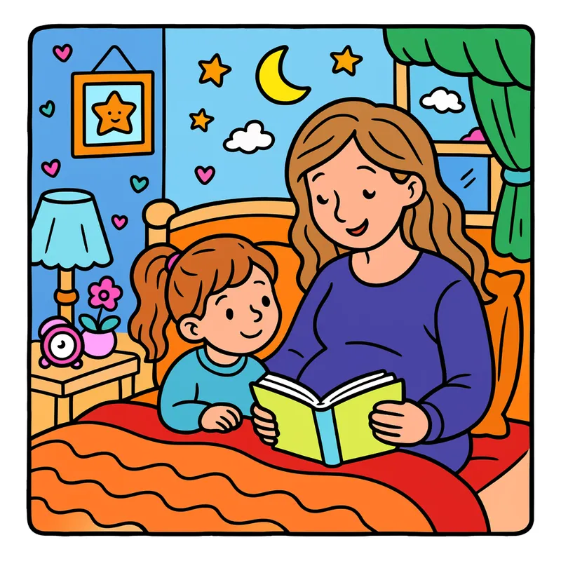 Bedtime Story with Mom colored reference