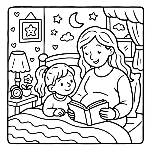 Bedtime Story with Mom coloring page