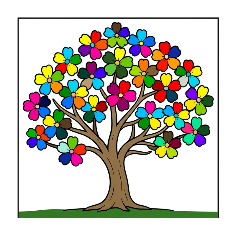 Blooming Flower Tree Coloring Page colored reference