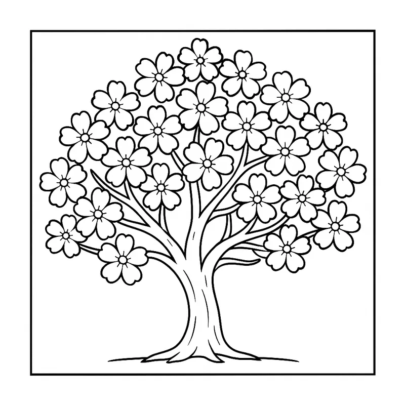 Blooming Flower Tree Coloring Page coloring page