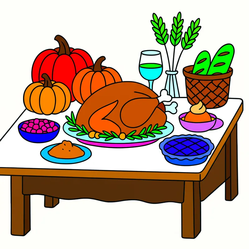 Bountiful Harvest Feast Coloring Page colored reference