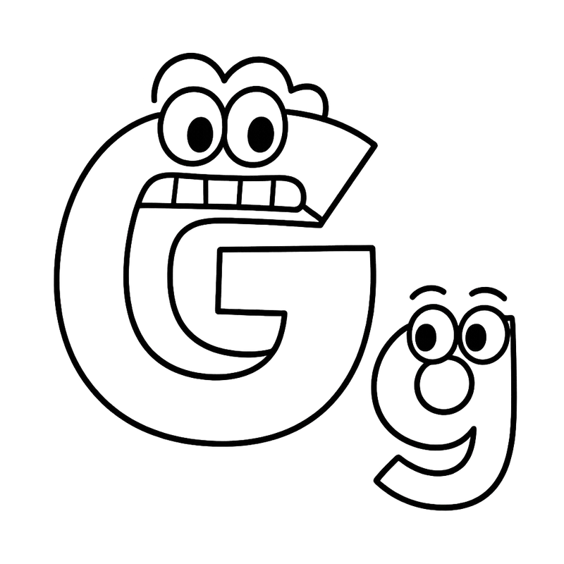Cartoon Letter G Faces Coloring Page coloring page